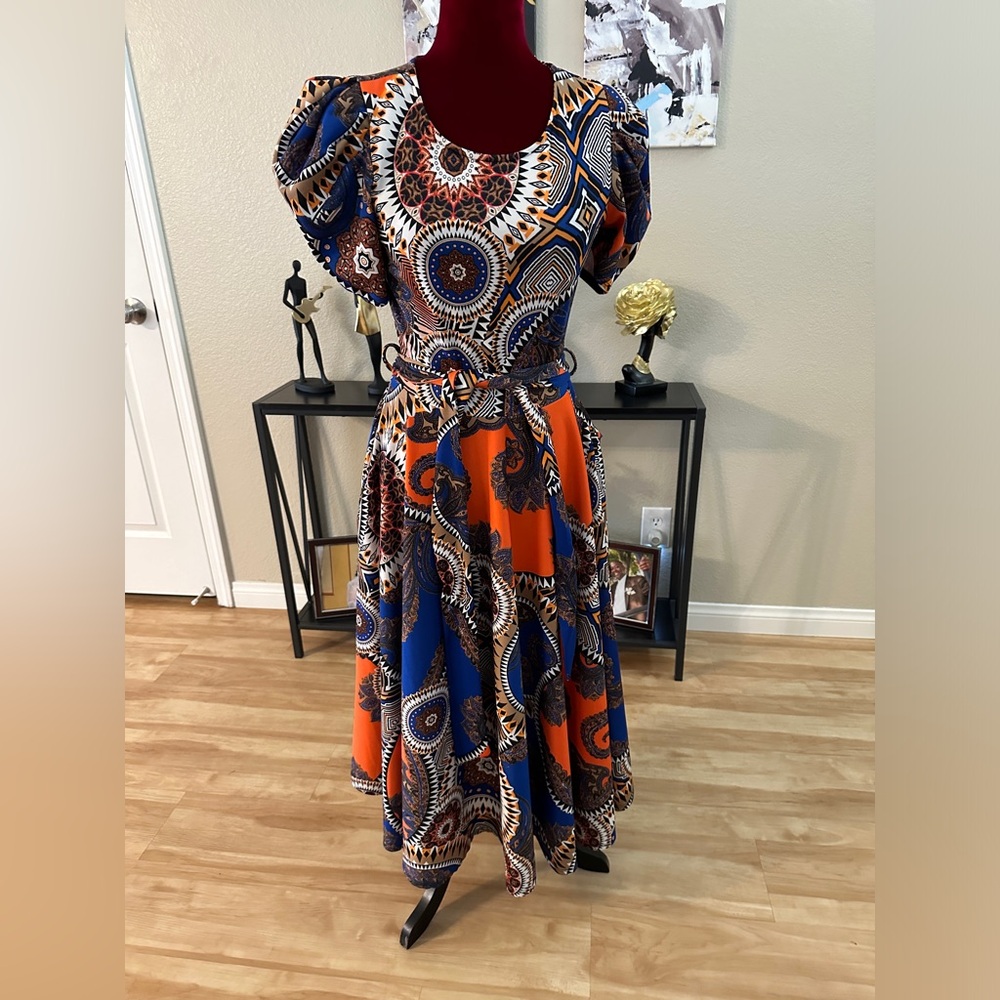 Puff Sleeve Cocktail Dress, Sizes Small - 1XLarge US Size 2 - 16  (Multi-Colored